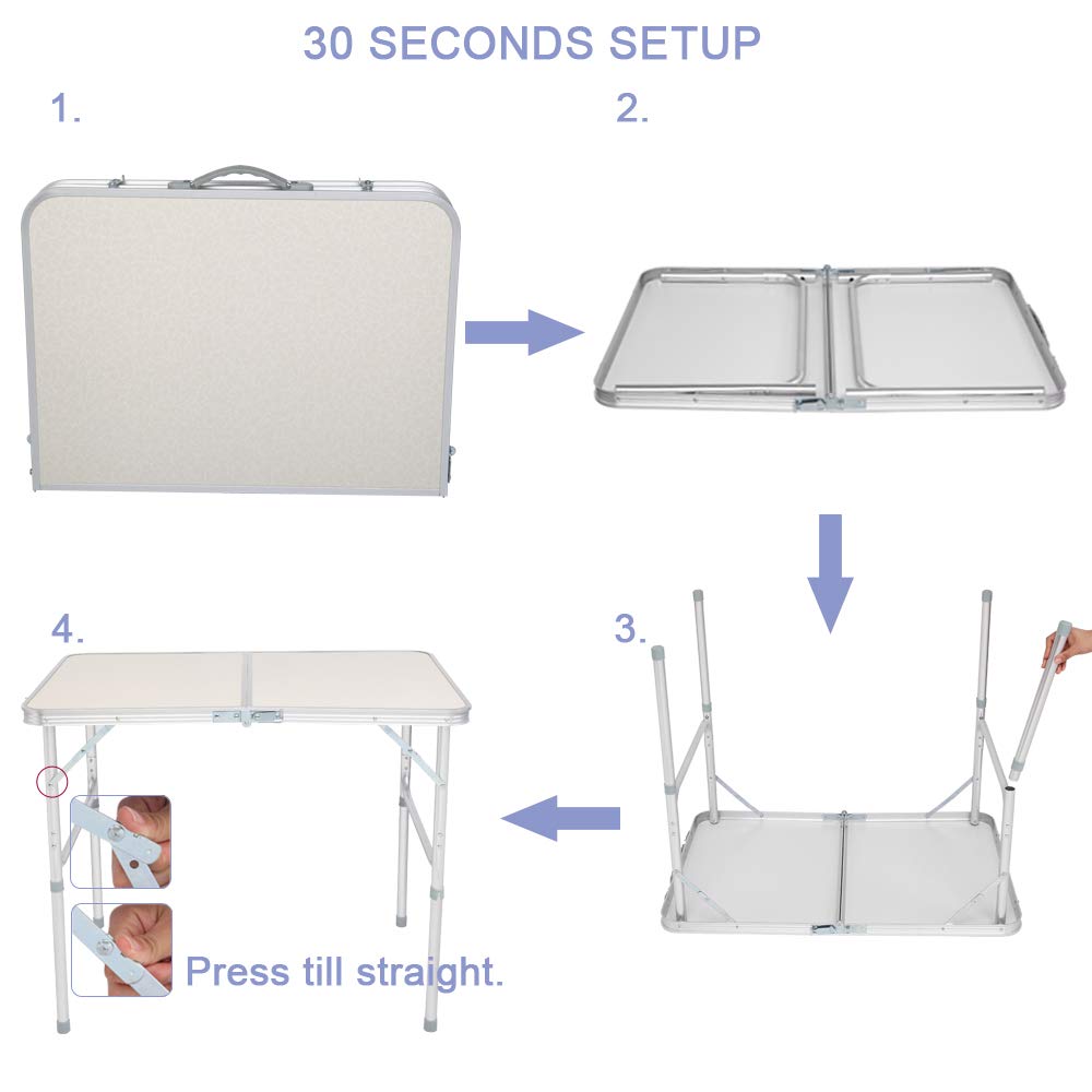 White 3 Foot Plastic Folding Table with Carrying Handle J71904