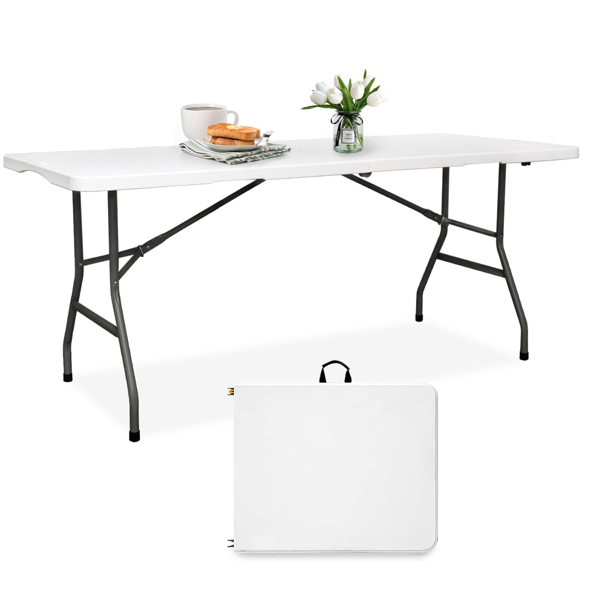 6FT Heavy Duty Portable Plastic Folding Table White S13215