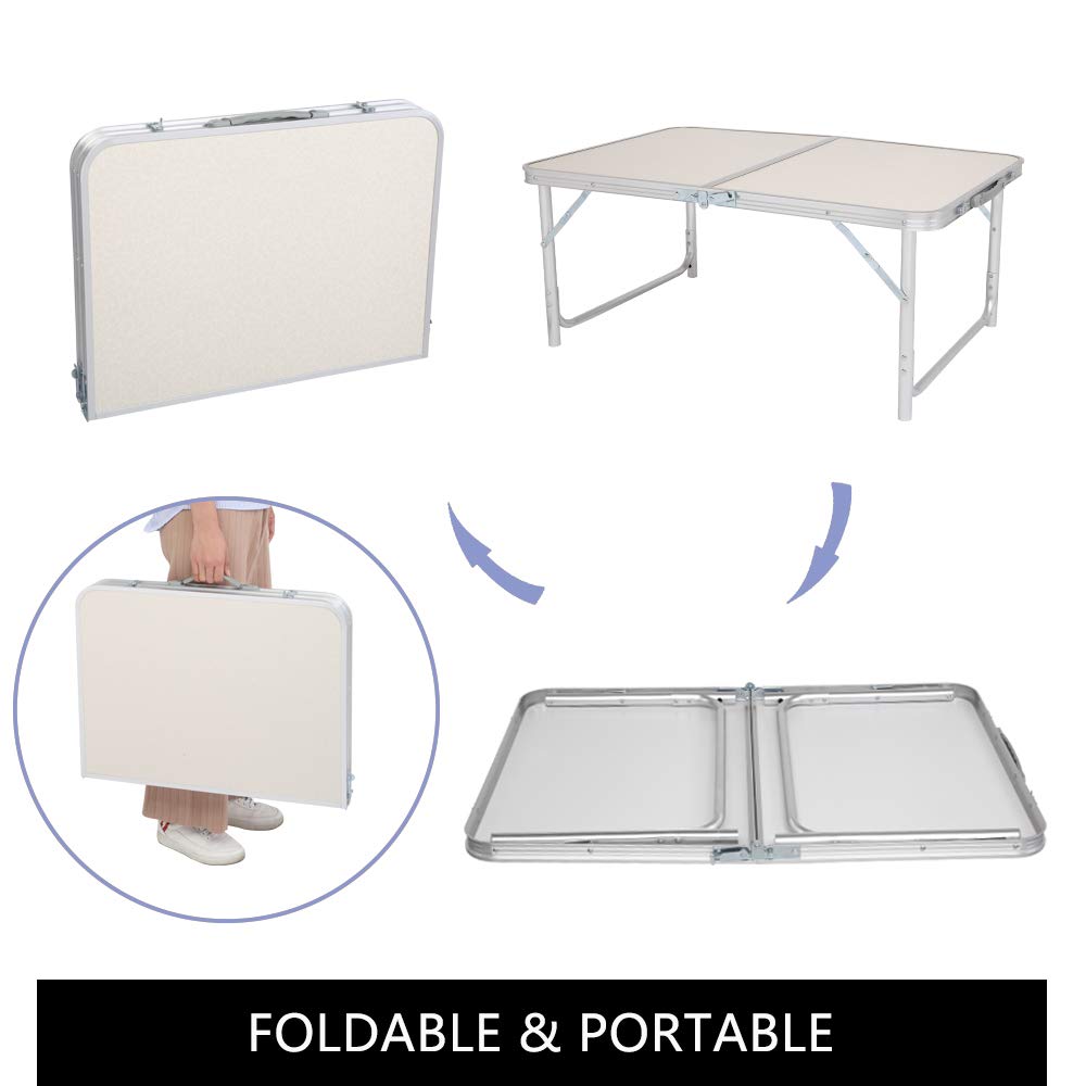 White 3 Foot Plastic Folding Table with Carrying Handle J71904