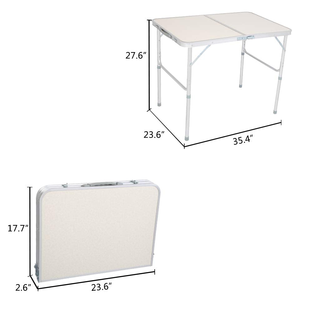 White 3 Foot Plastic Folding Table with Carrying Handle J71904