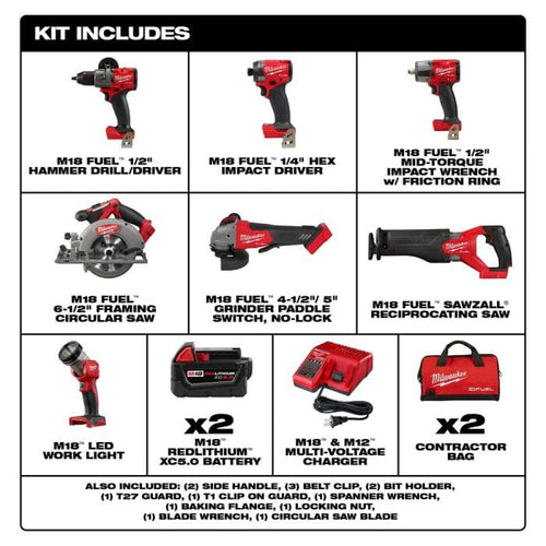 18V Lithium-Ion Brushless Cordless Combo Kit with Two 5.0 Ah Batteries (7-Tool) Z75731