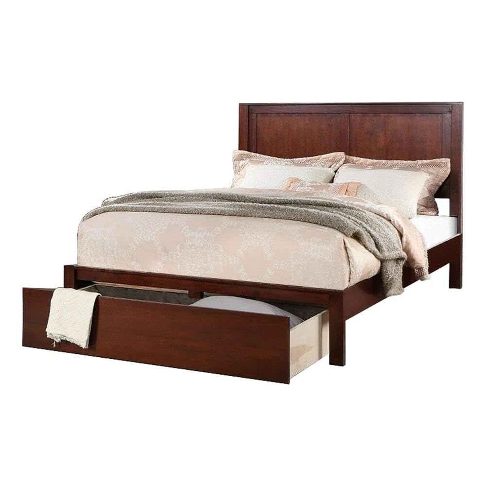 California King Solid Wood Platform Bed with Storage Drawer D183