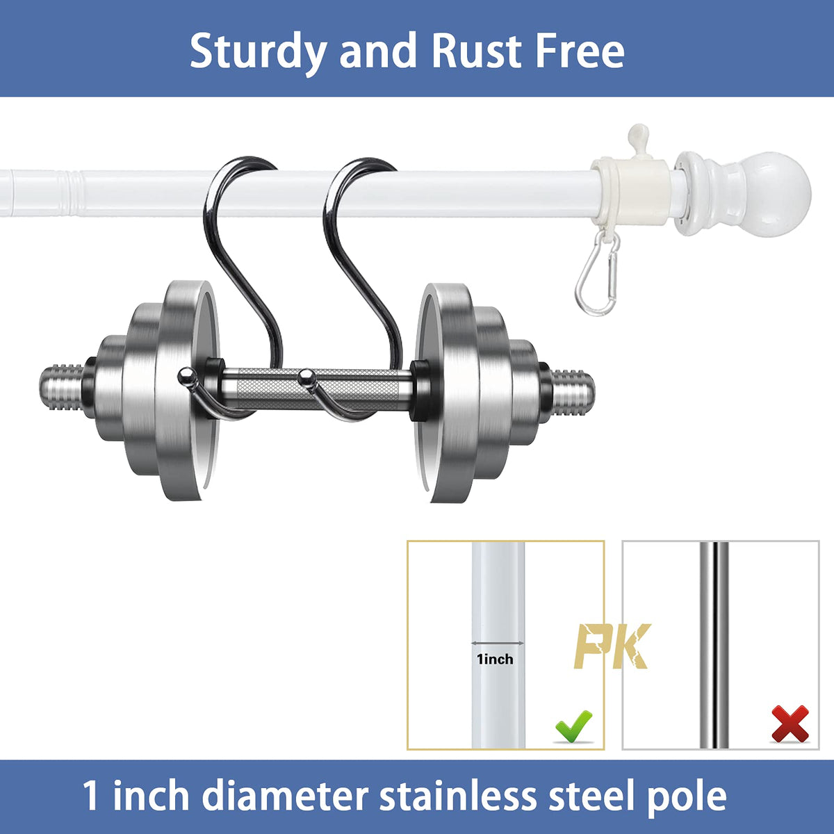 White 5-6ft Tangle Free Metal Flag Pole Kit M483745