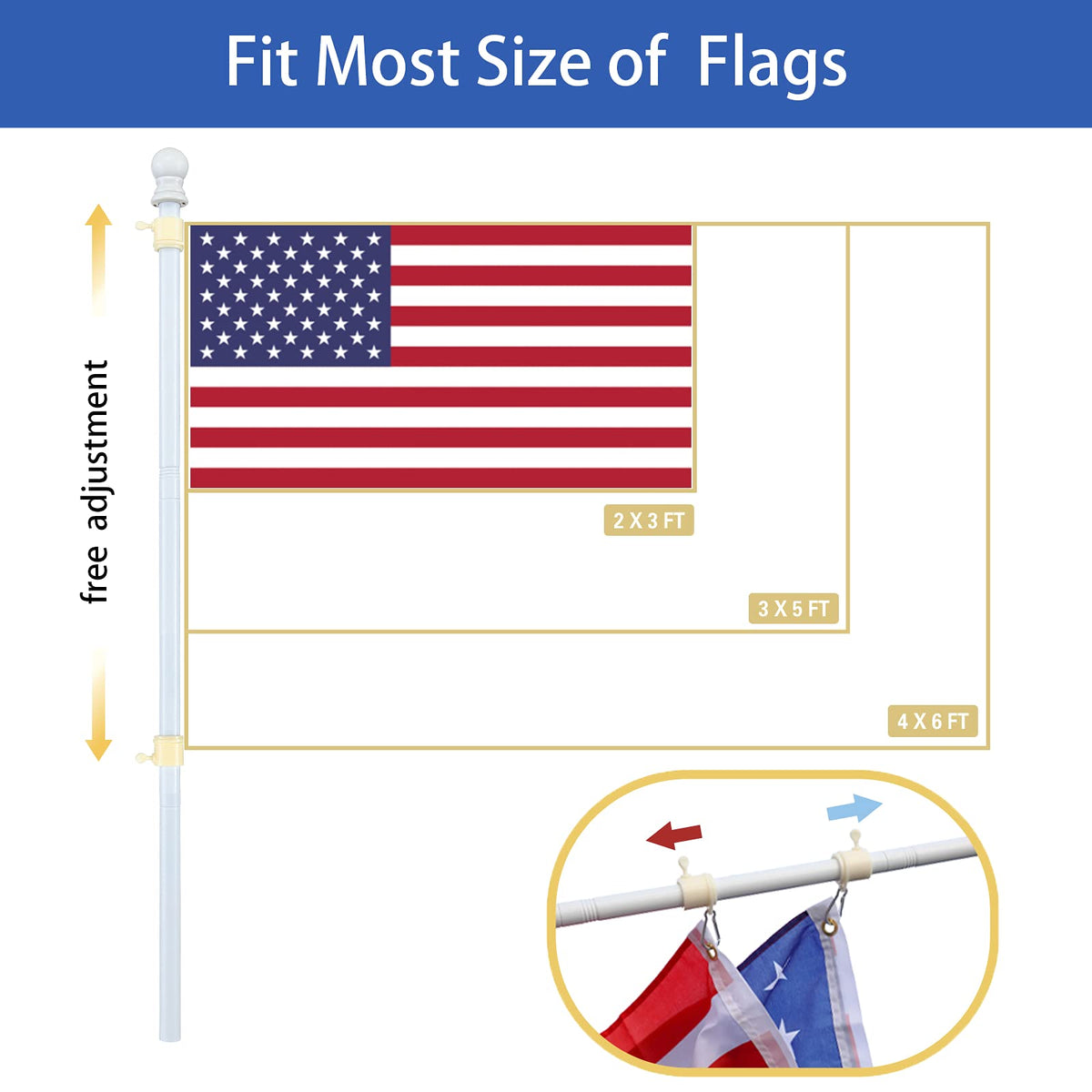 White 5-6ft Tangle Free Metal Flag Pole Kit M483745