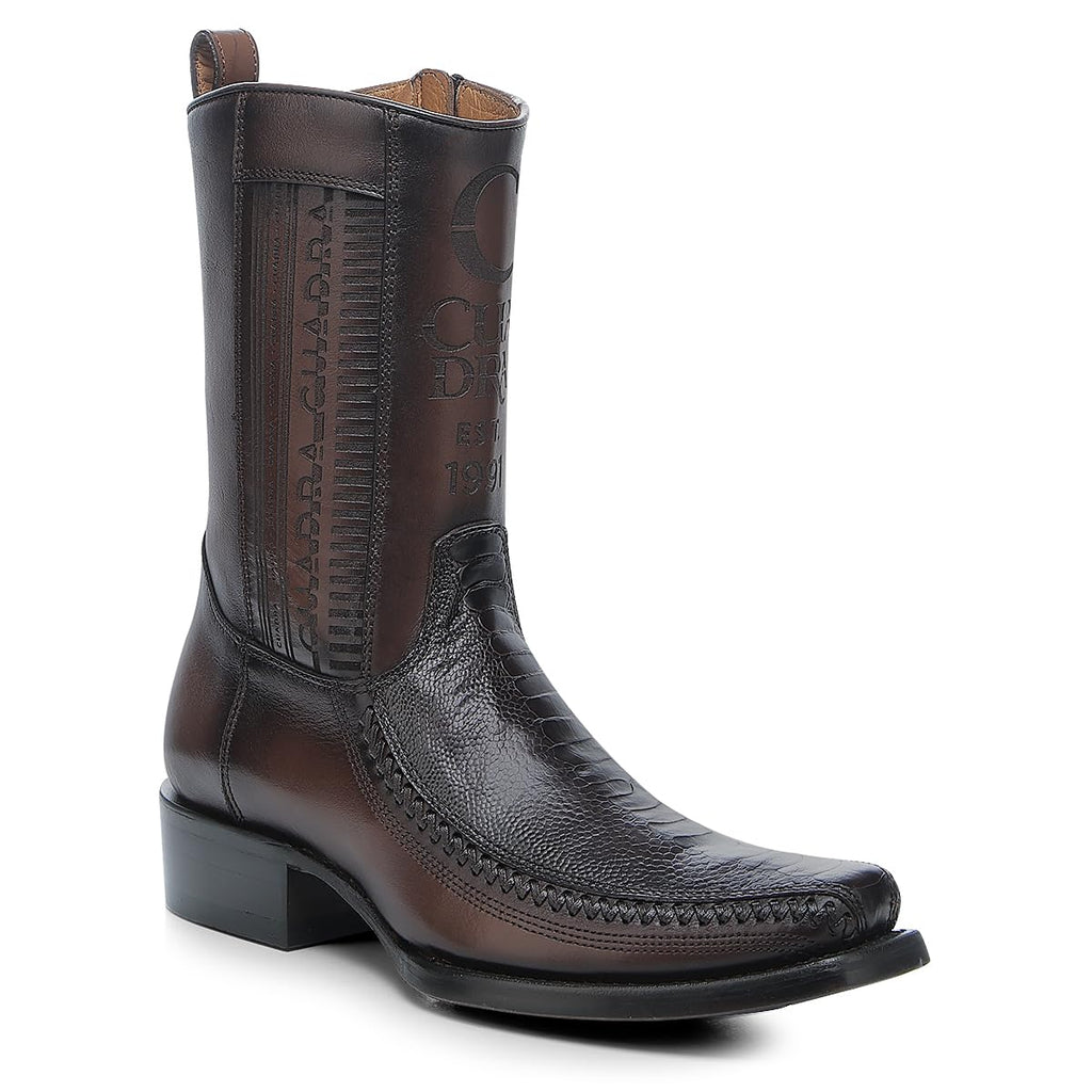Brown Ostrich Leg Leather Cowboy Boots L18353