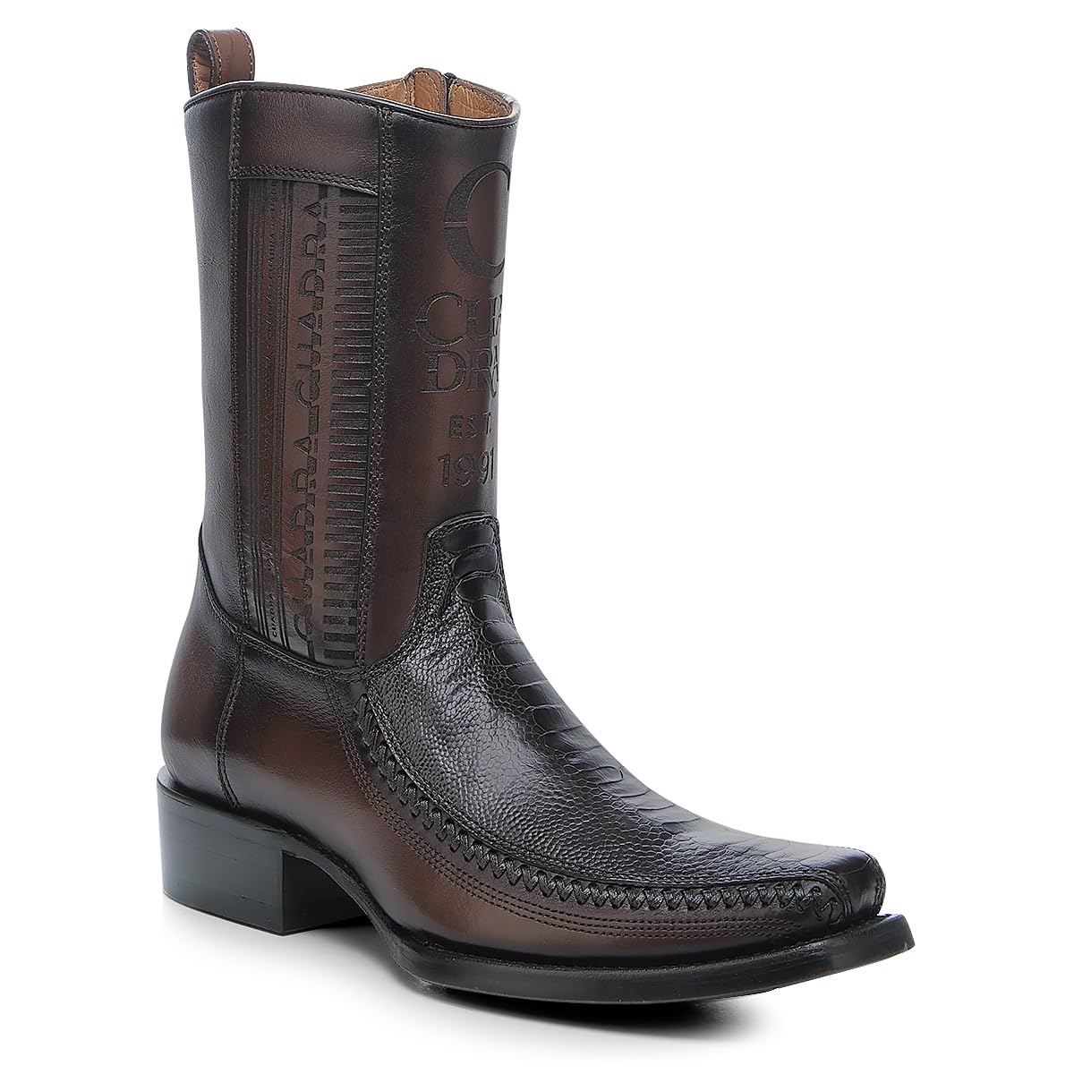 Brown Ostrich Leg Leather Cowboy Boots L18353