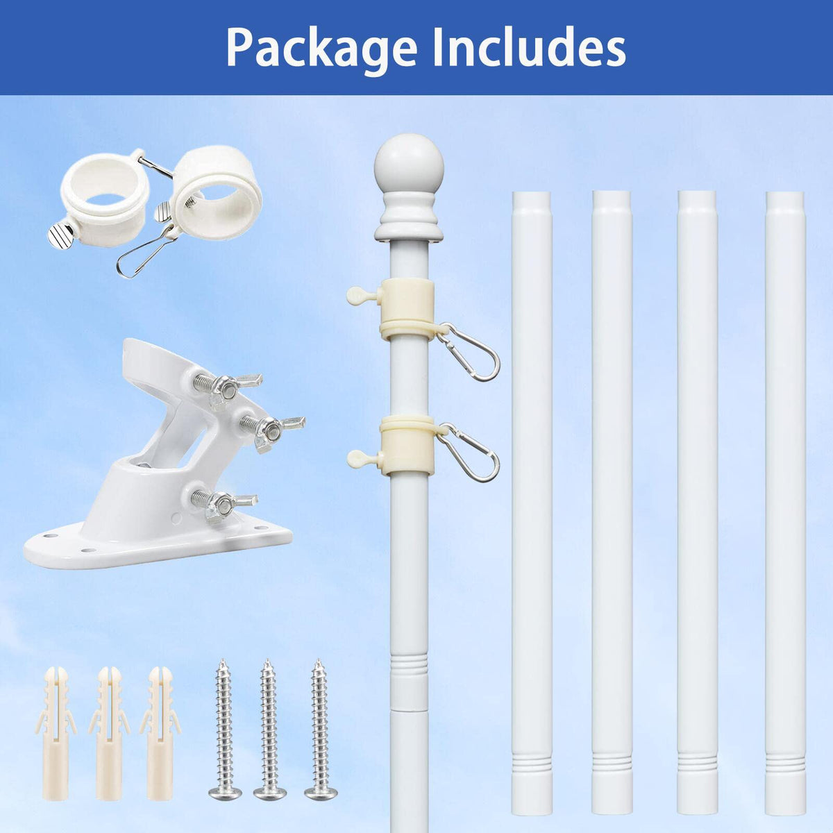 White 5-6ft Tangle Free Metal Flag Pole Kit M483745