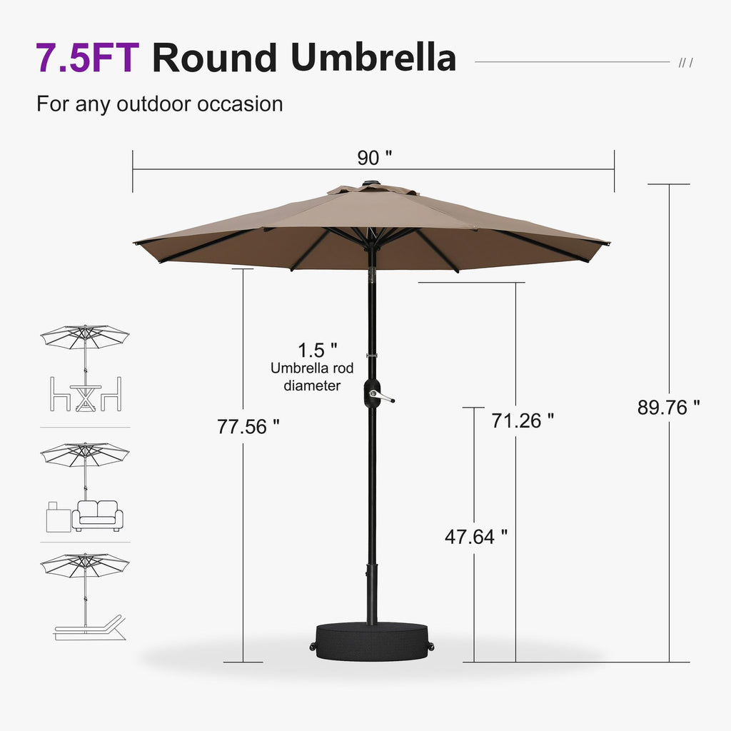 7.5' Aluminum Patio Market Umbrella with Base H6736