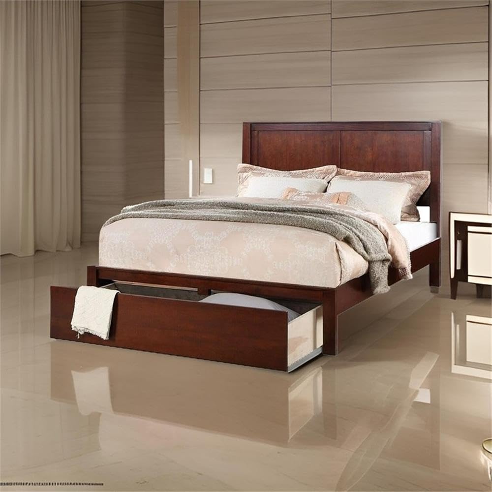 California King Solid Wood Platform Bed with Storage Drawer D183