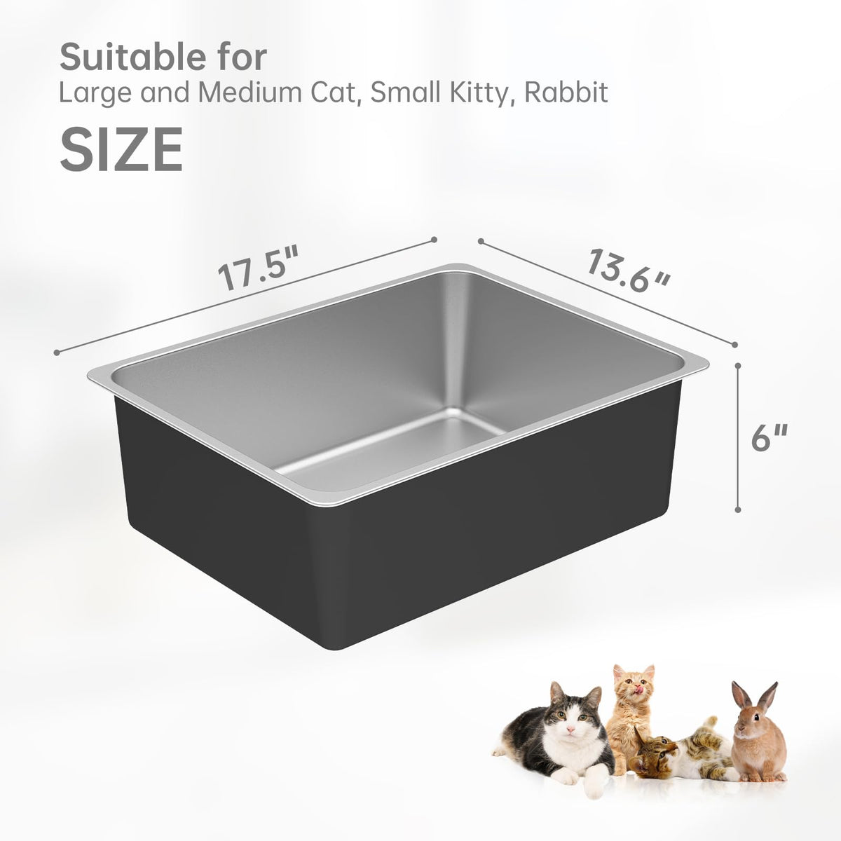 High Sided Stainless Steel Cat Litter Box F6663