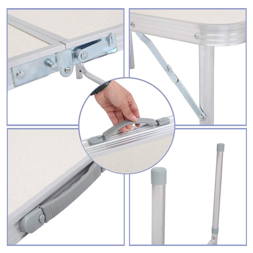 White 3 Foot Plastic Folding Table with Carrying Handle J71904