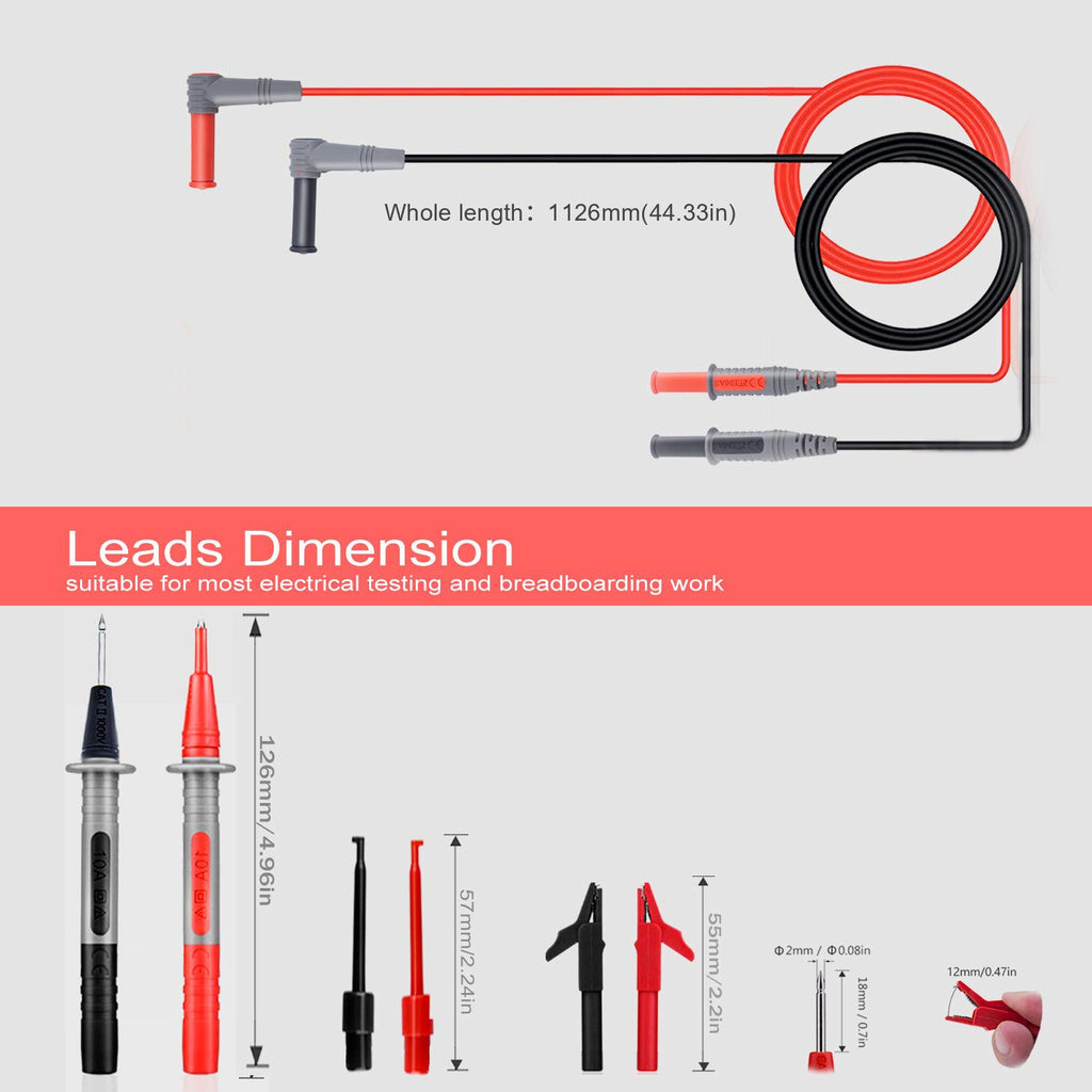 Silicone Test Leads Kit CAT III 1000V CAT IV 600V with Alligator Clips and Needle Probe 9PCS U35091