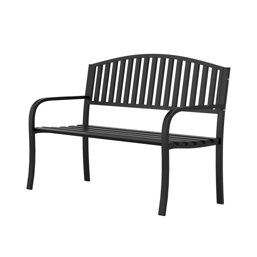 Black Wrought Iron Garden Bench with Armrests I89100