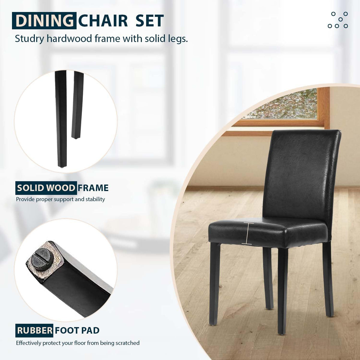 Black PU Leather Set of 4 Dining Chairs Q985