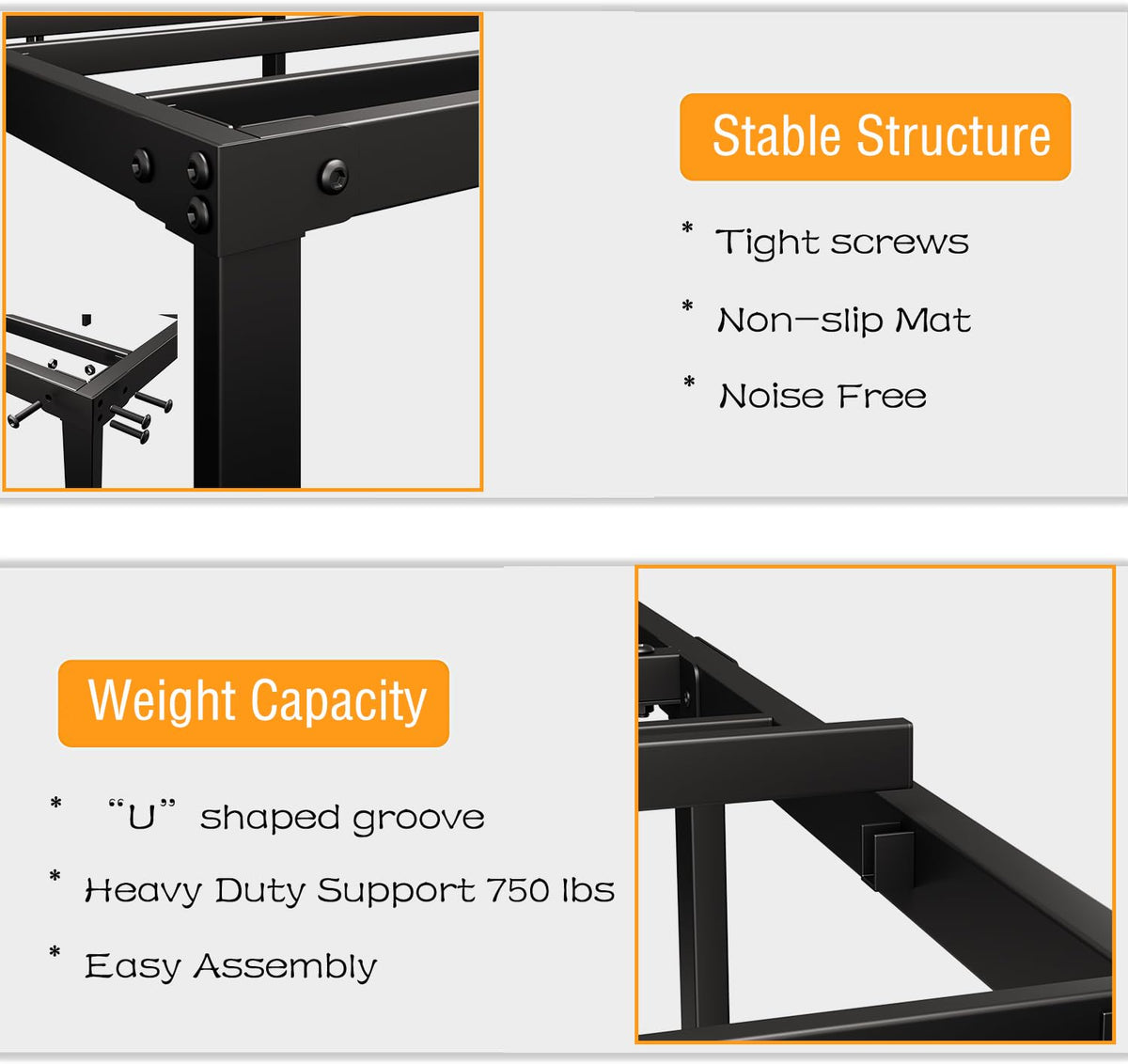 Queen Size Platform Bed Frame Steel Slat Support Black Z7781