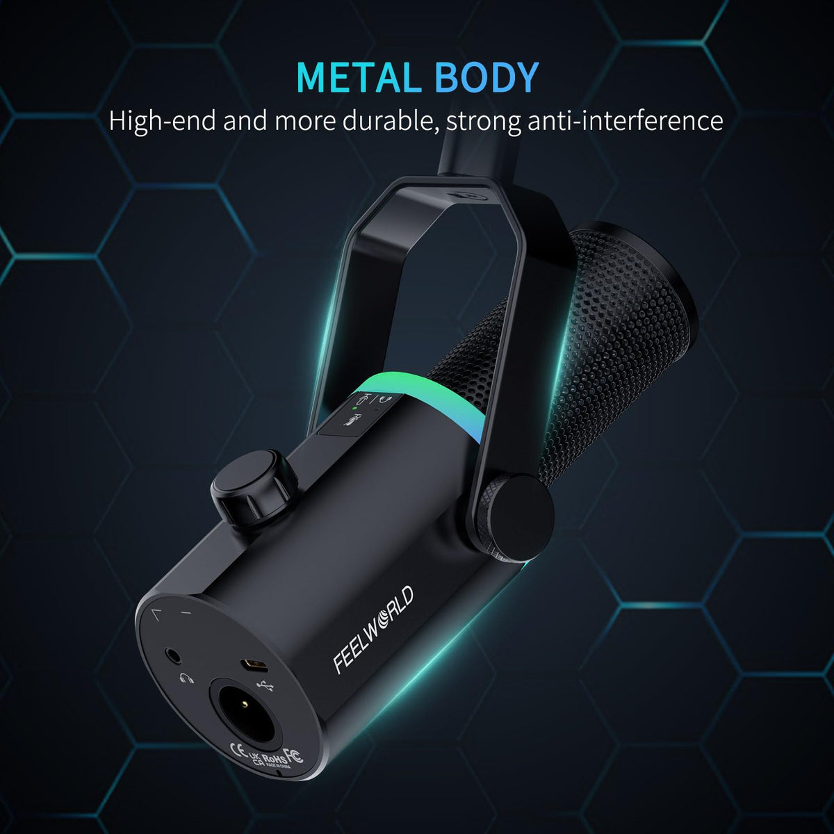 Black Metal Dynamic Microphone with Boom Arm H982526