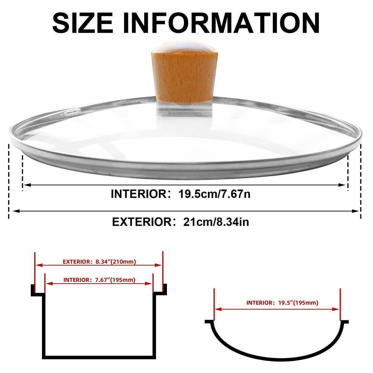 8 Inch Tempered Glass Pan Lid with Wooden Handle G1370