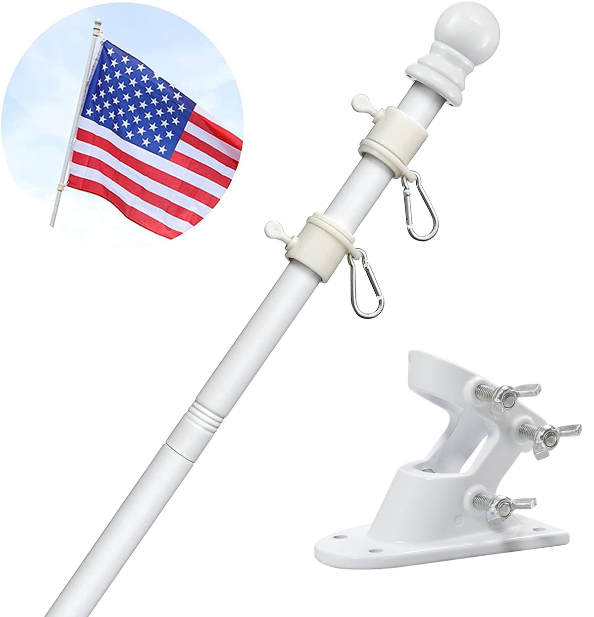 White 5-6ft Tangle Free Metal Flag Pole Kit M483745