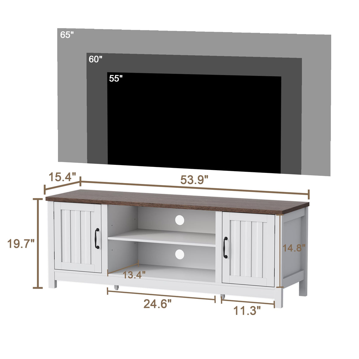 54" TV Stand with Storage Cabinet and Open Shelves T520