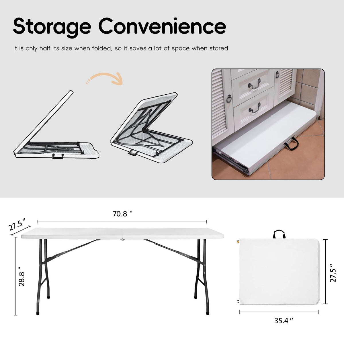 6FT Heavy Duty Portable Plastic Folding Table White S13215