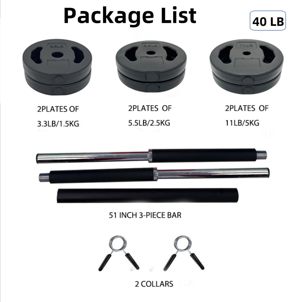40 LB Adjustable Barbell Weight Set A5499
