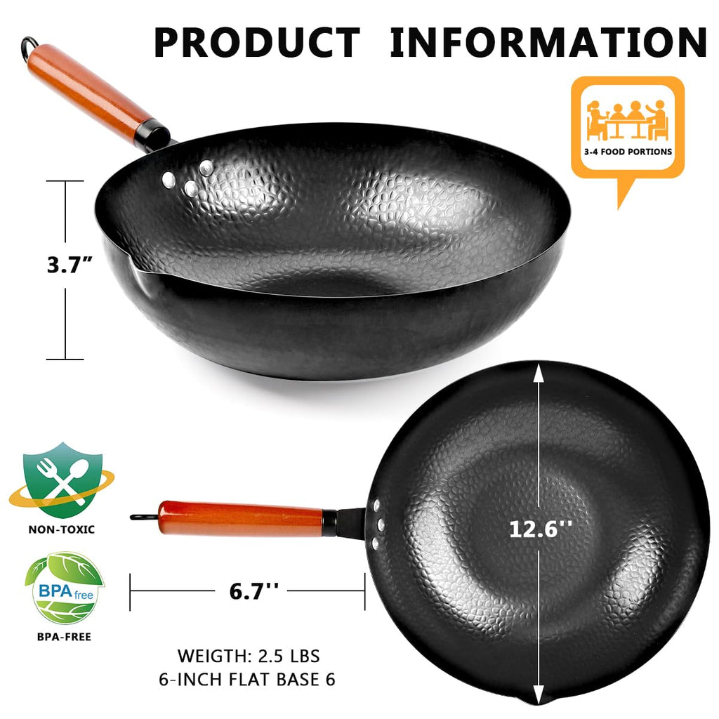 14 Piece Carbon Steel Wok Pan Set with Wooden Lid G28810