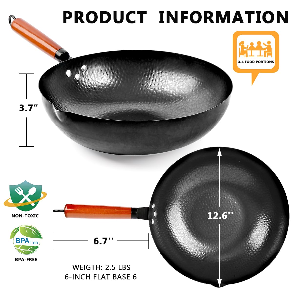 14 Piece Carbon Steel Wok Pan Set with Wooden Lid G28810