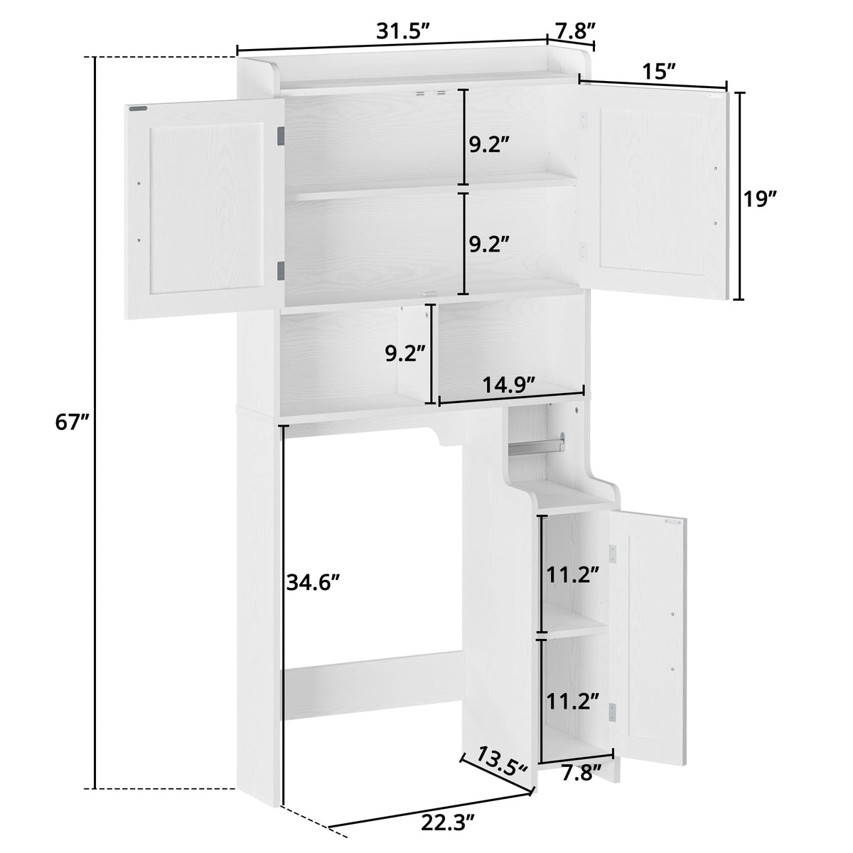 White Over The Toilet Storage Cabinet with Adjustable Shelves L90823