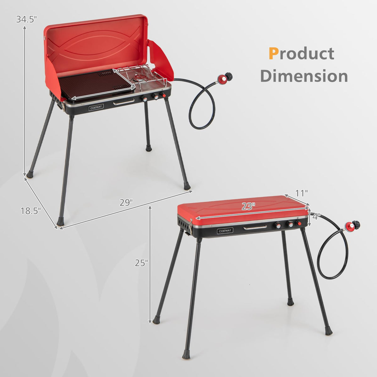 2-Burner Portable Propane Gas Grill with Removable Legs R180921