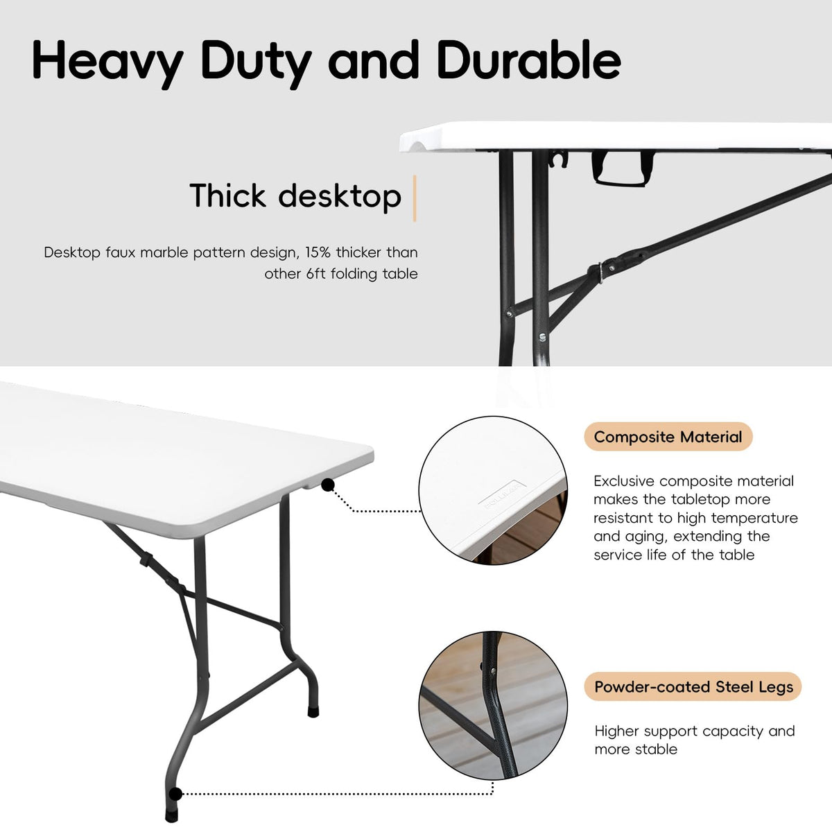 6FT Heavy Duty Portable Plastic Folding Table White S13215