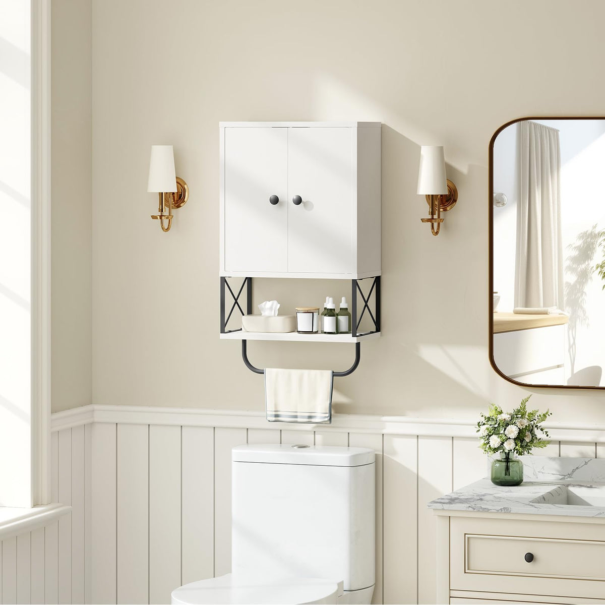 White 2 Door Wall Mounted Bathroom Cabinet with Adjustable Shelf A8949