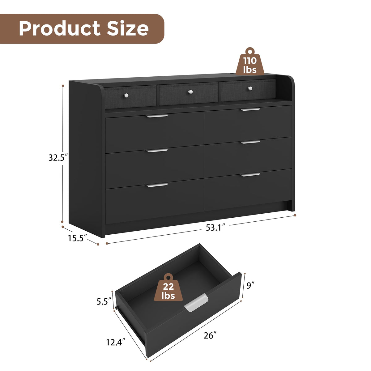 Black 9 Drawer Wood Dresser X1332