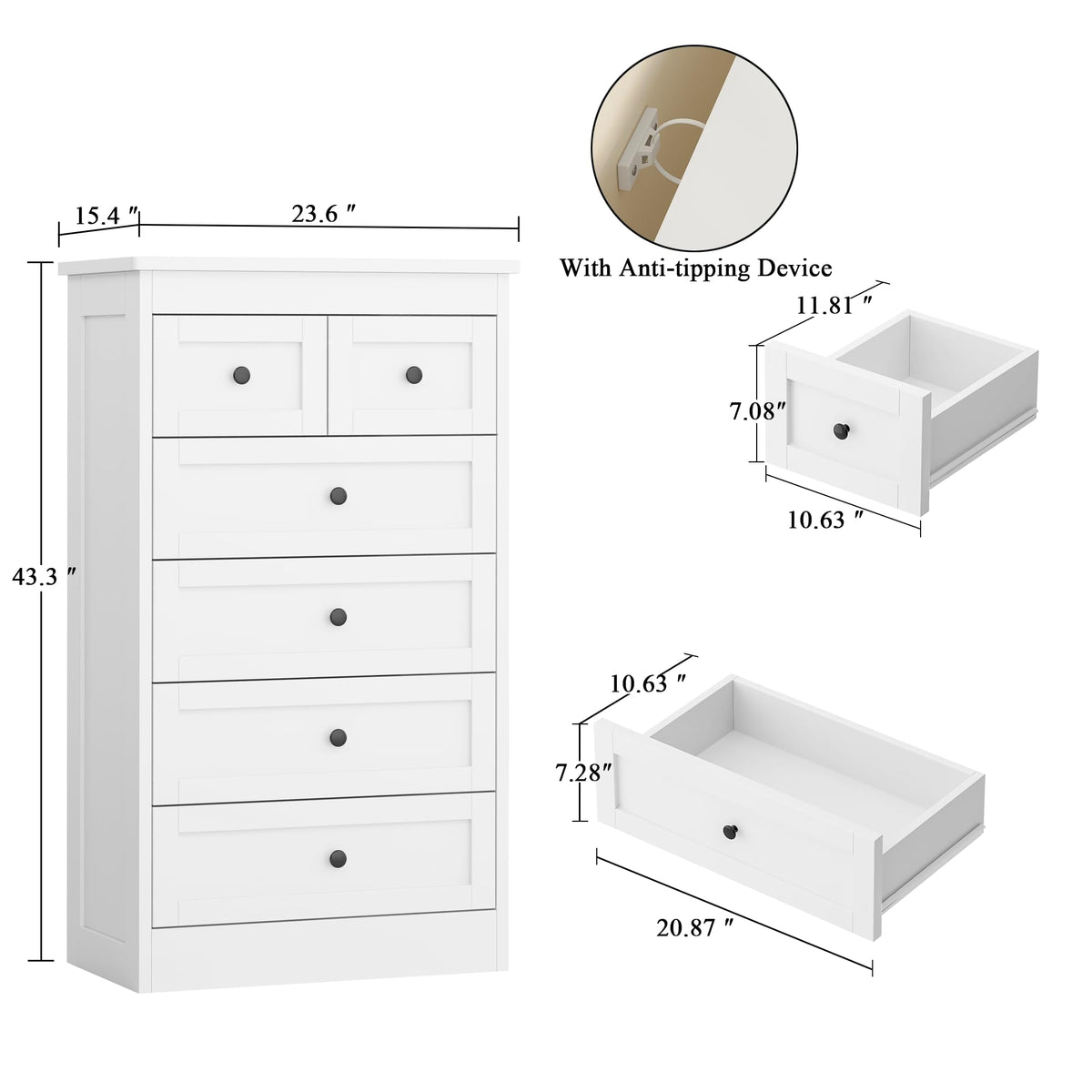 White 6 Drawer Wood Dresser P167528