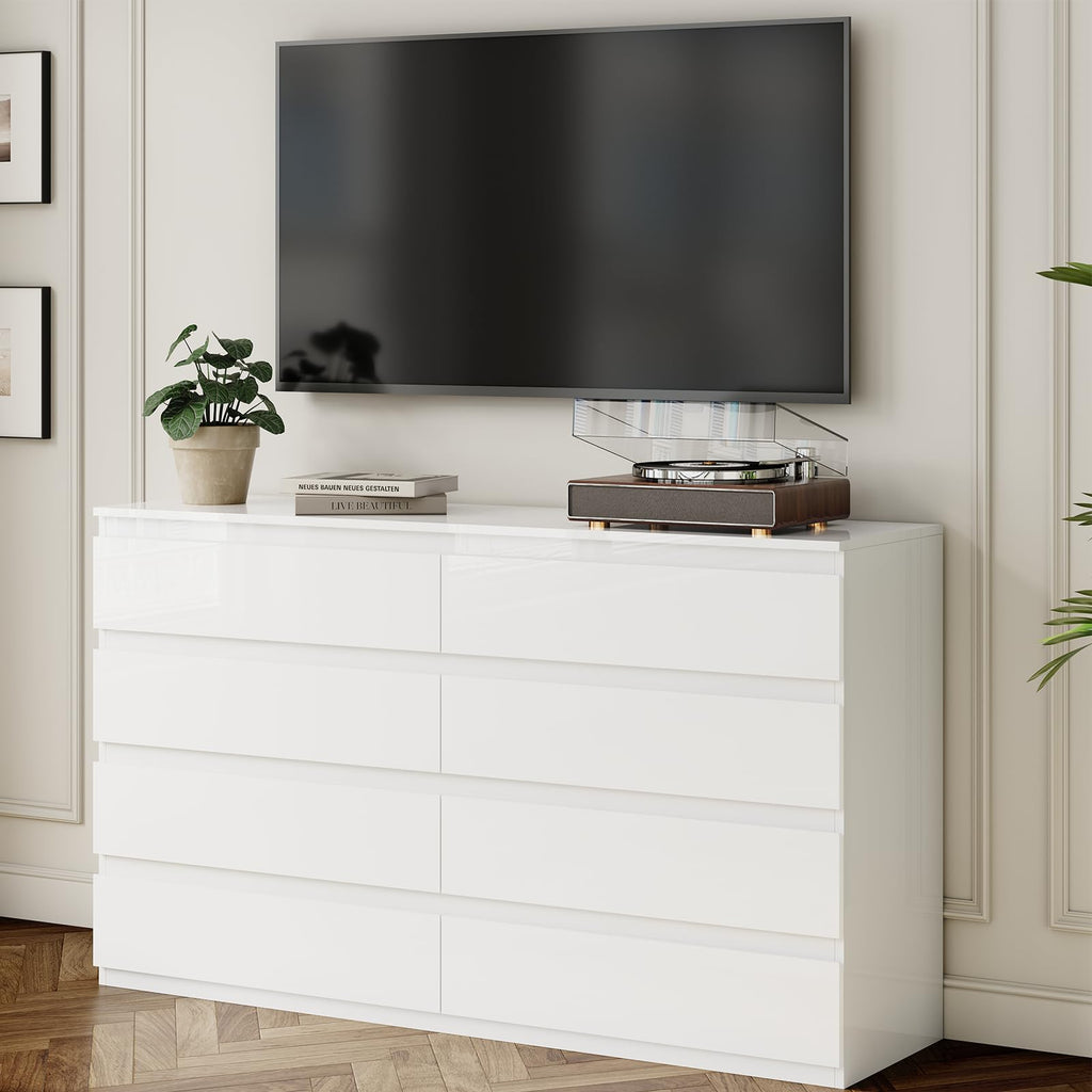 White 8 Drawer Wood Dresser B3124