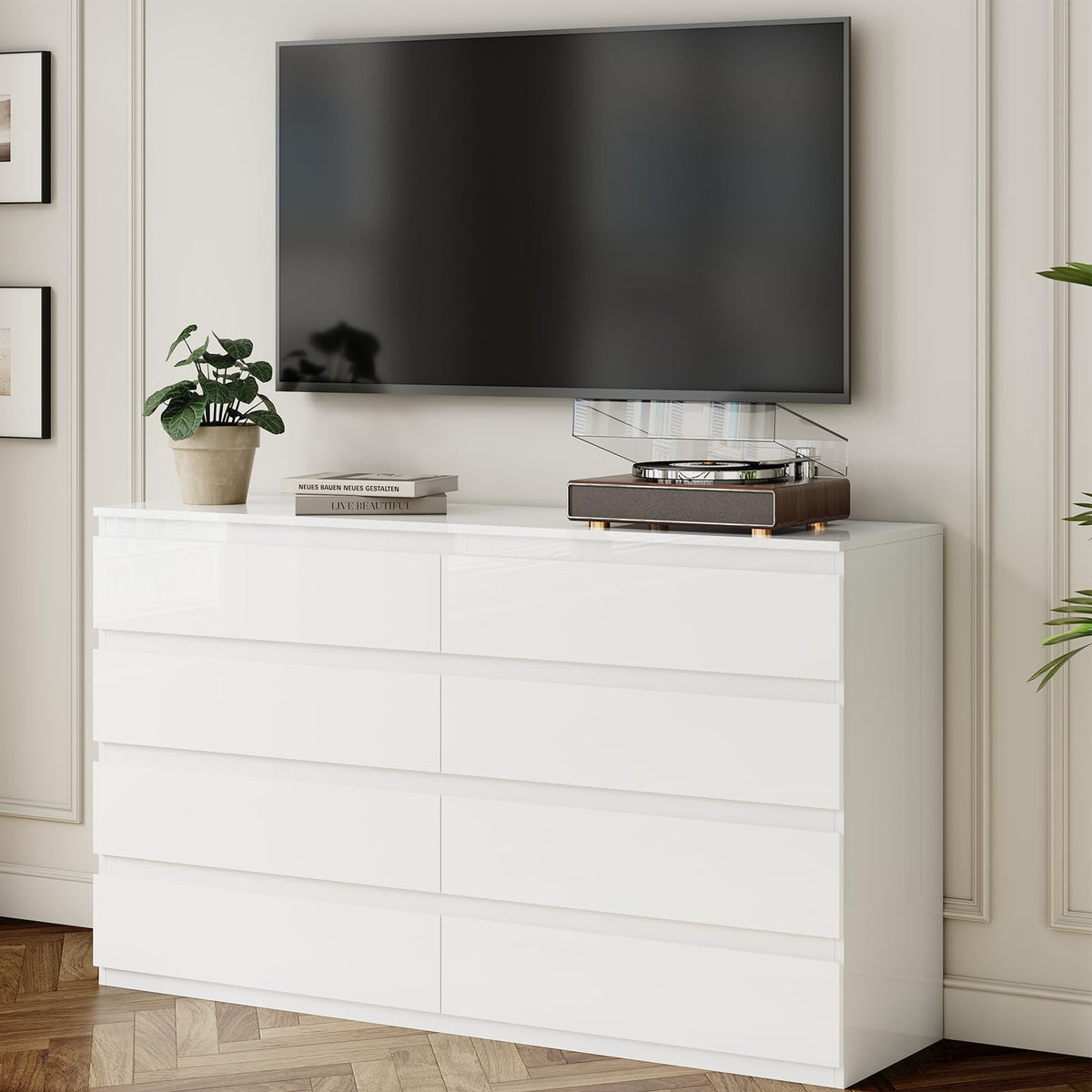 White 8 Drawer Wood Dresser B3124