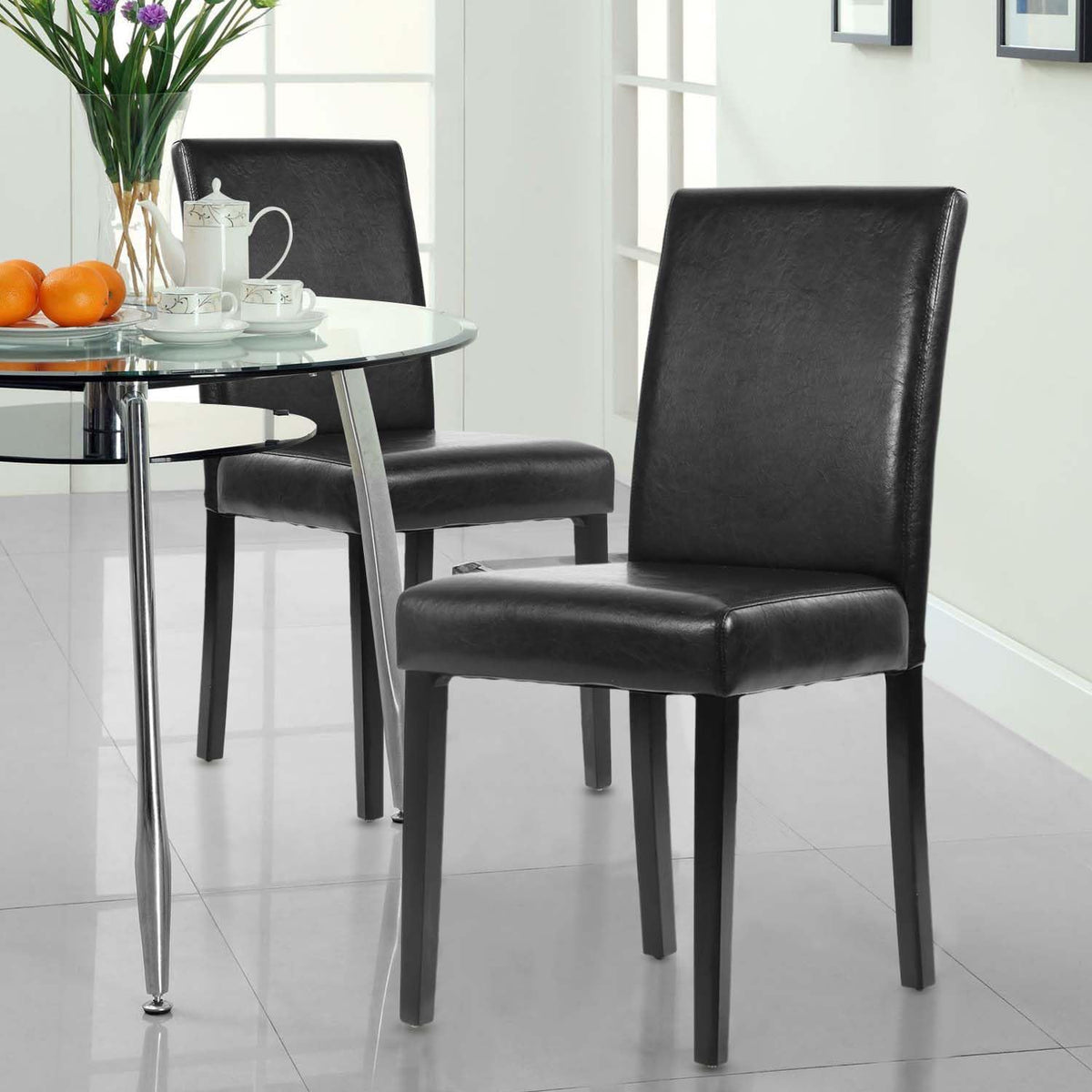 Black PU Leather Set of 4 Dining Chairs Q985