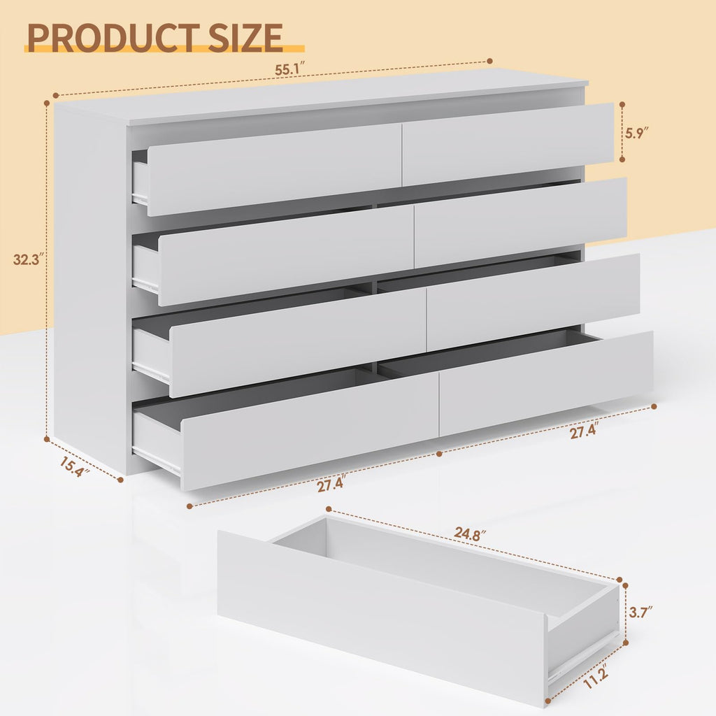 White 8 Drawer Wood Dresser B3124