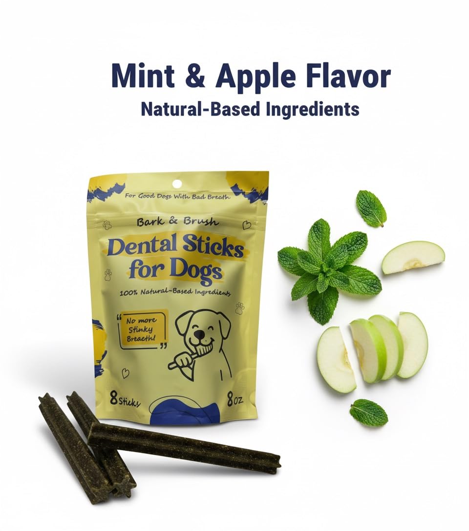 Natural Dental Chews for Dogs, Mint & Apple Flavor, 8 Count T43754