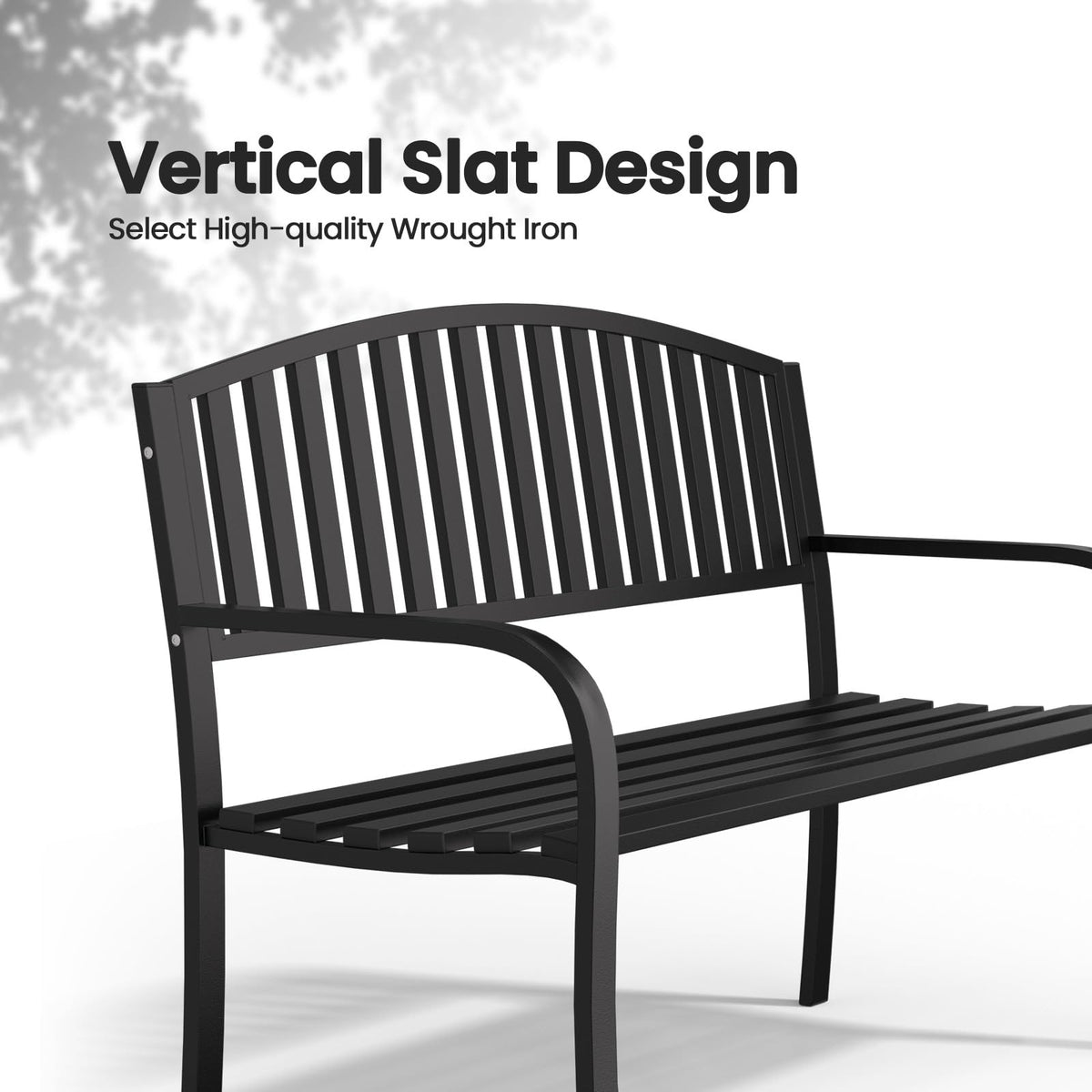 Black Wrought Iron Garden Bench with Armrests I89100