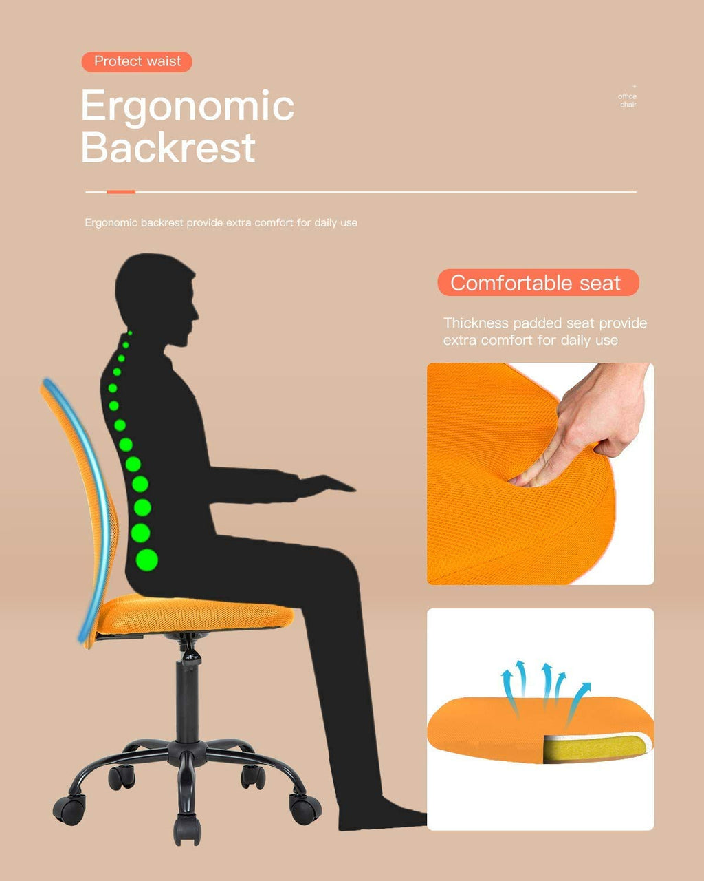 Orange Ergonomic Mesh Office Chair F5745