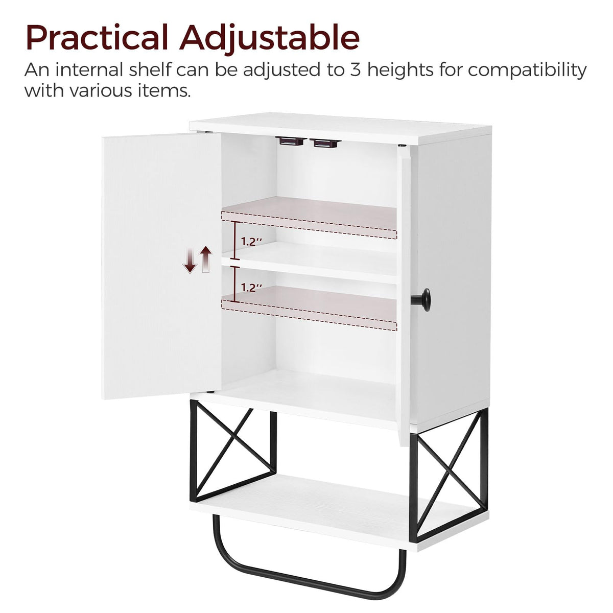 White 2 Door Wall Mounted Bathroom Cabinet with Adjustable Shelf A8949