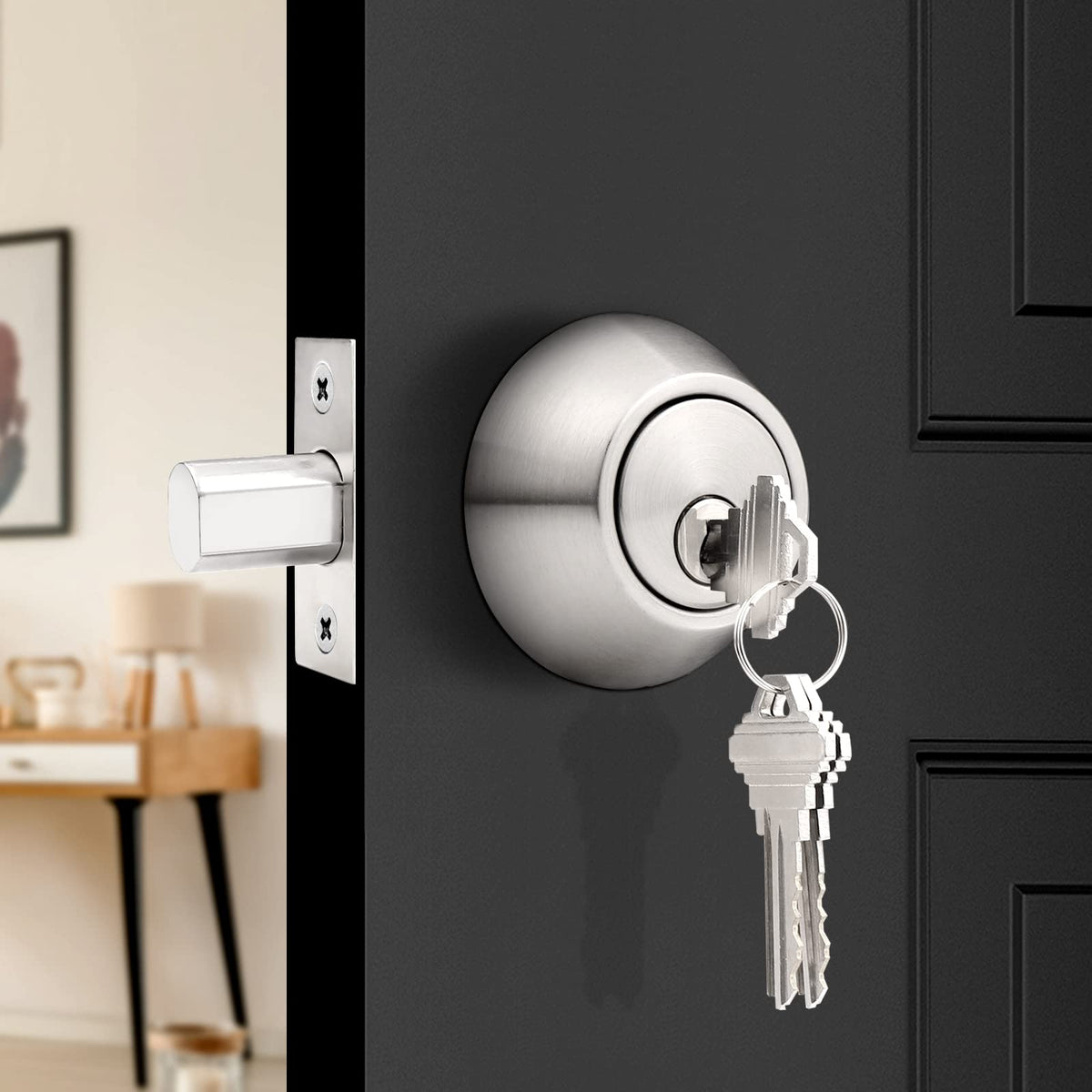 4 Pack Brushed Nickel Single Cylinder Deadbolts Z59076