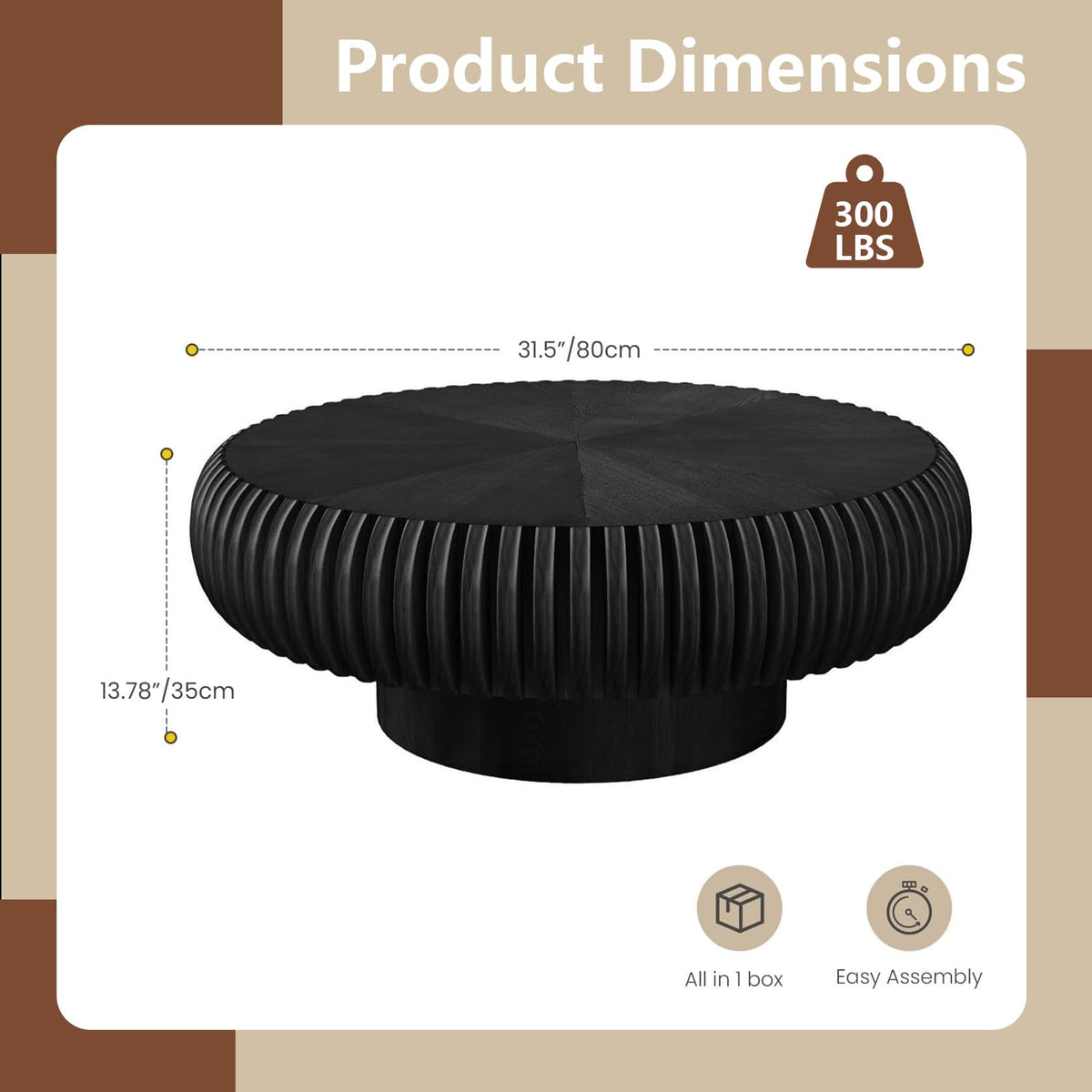 Black Round Fluted Drum Coffee Table J7299