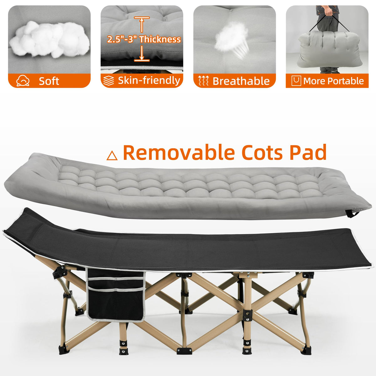 Portable Camping Cot Extra Wide with Thick Mattress Grey X3468