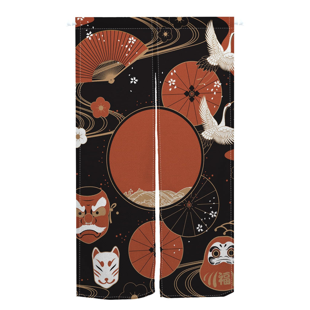 Japanese Noren Doorway Curtain Red Fan Painted Tapestry 33.5"x 70.9" O58749