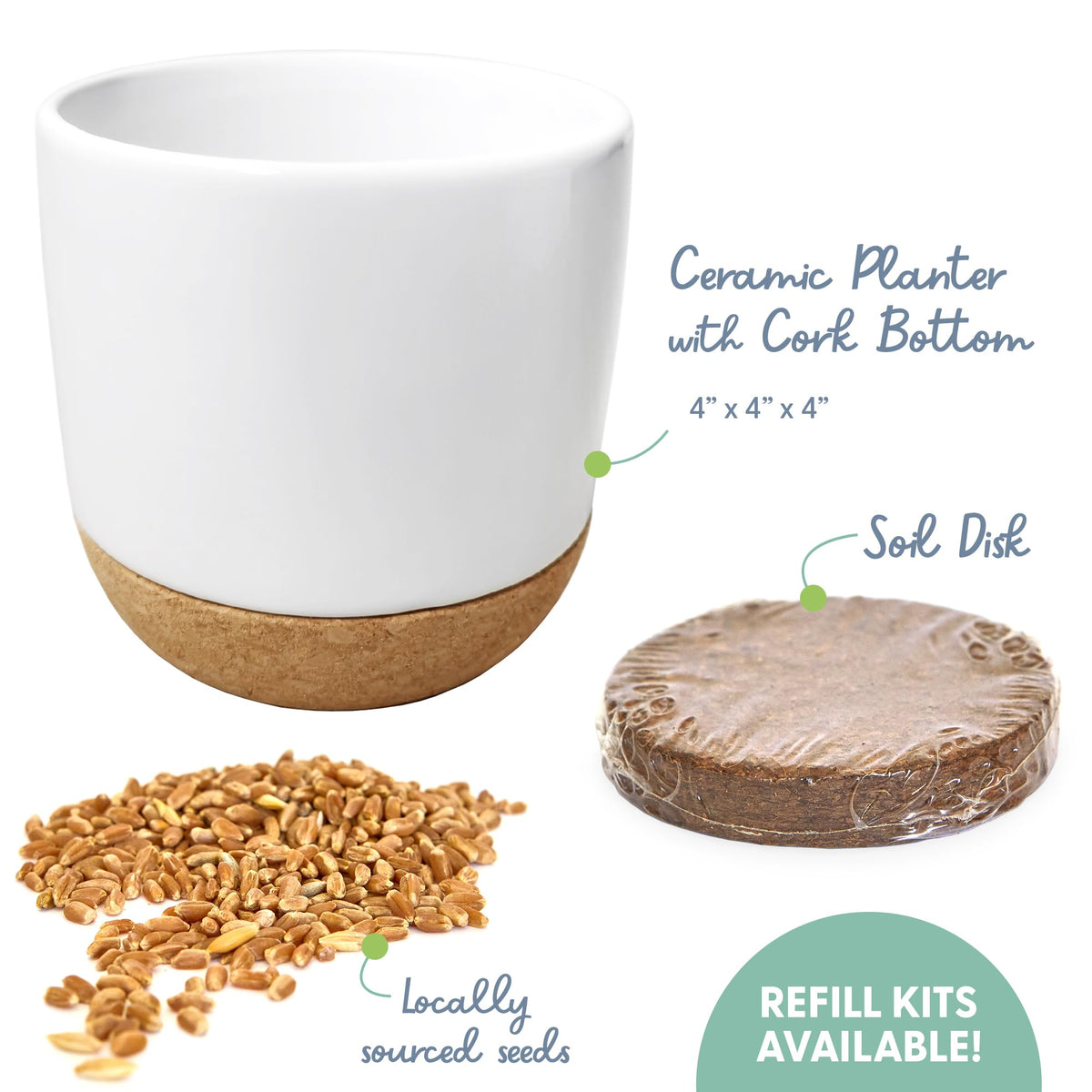 Organic Cat Grass Kit with Seed Mix, Soil and Ceramic Planter B557613