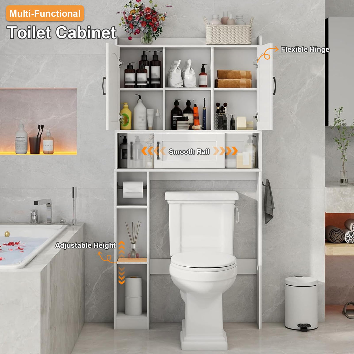 Over The Toilet Cabinet with 2 Barn Doors & Sliding Door, White S7330