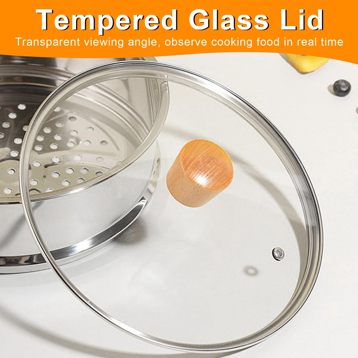8 Inch Tempered Glass Pan Lid with Wooden Handle G1370
