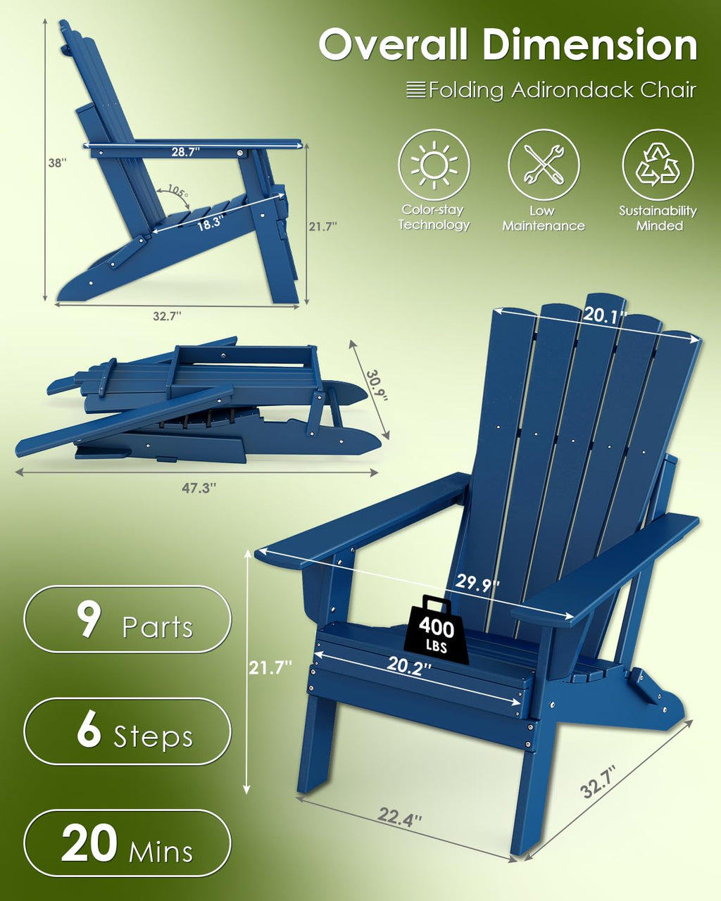 Blue Folding Adirondack Chairs Set of 2 Y83676