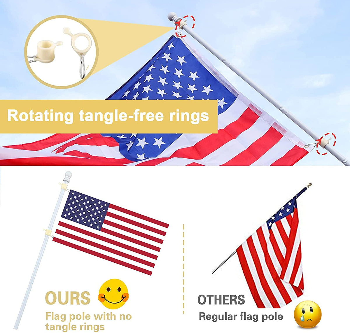 White 5-6ft Tangle Free Metal Flag Pole Kit M483745